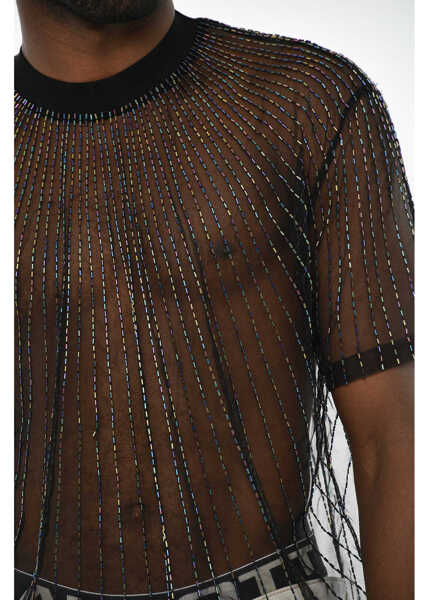 Tricouri DSQUARED2 All-Over Sequined Sheer T-Shirt Black Barbati (BM 19639643) 2