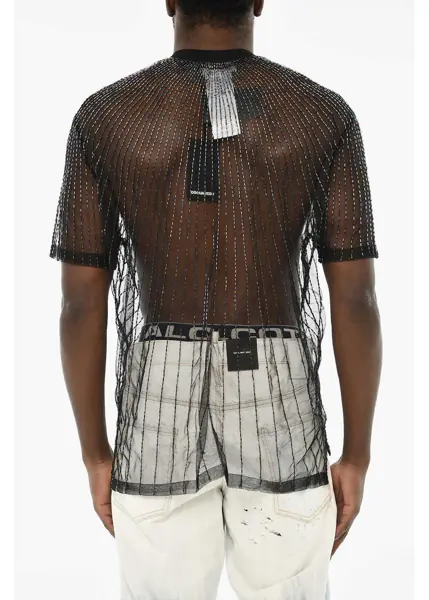 Tricouri DSQUARED2 All-Over Sequined Sheer T-Shirt Black Barbati (BM 19639643) 4