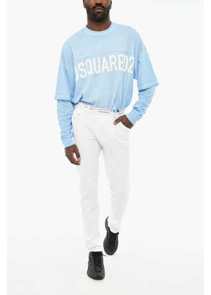 Blugi drepti DSQUARED2 Light Wash Jeans With Drawstring Wash 16Cm White Barbati (BM 19639646) 4