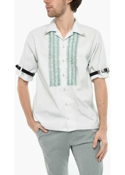 Curele DSQUARED2 Nylon Shirt With Sleeve Belts And Tulle Details Green Barbati (BM 19639661) 1