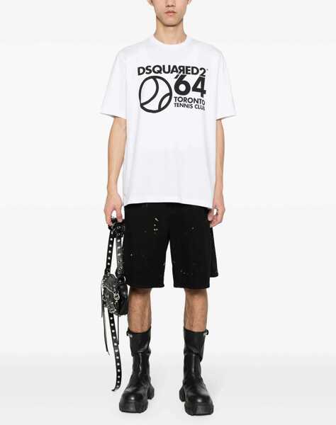 Tricouri DSQUARED2 Cotton Crew-Neck T-Shirt With Print Black & White Barbati (BM 19639679) 2