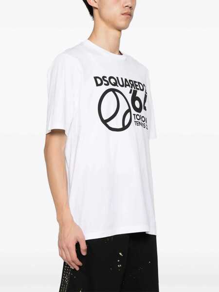 Tricouri DSQUARED2 Cotton Crew-Neck T-Shirt With Print Black & White Barbati (BM 19639679) 3