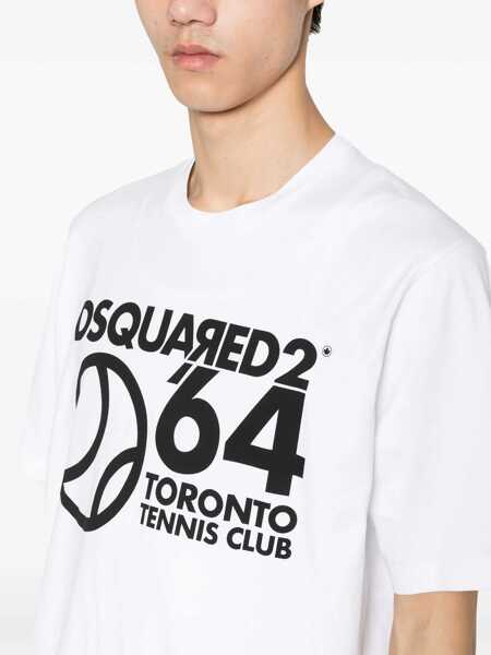 Tricouri DSQUARED2 Cotton Crew-Neck T-Shirt With Print Black & White Barbati (BM 19639679) 5