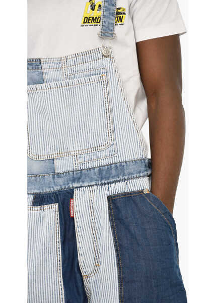 Pantaloni DSQUARED2 Denim Overalls With Stiped Details Blue Barbati (BM 19644113) 3