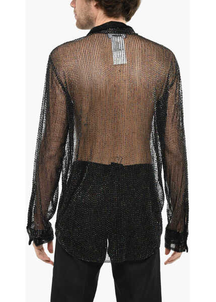 Camasi casual DSQUARED2 All-Over Rhinestone Sheer Shirt Black Barbati (BM 19644119) 2