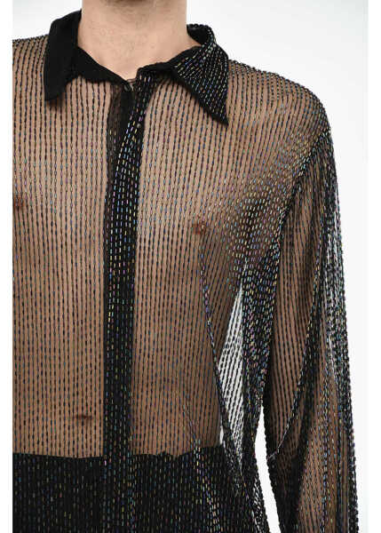 Camasi casual DSQUARED2 All-Over Rhinestone Sheer Shirt Black Barbati (BM 19644119) 3