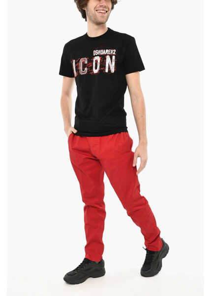 Tricouri DSQUARED2 Icon Printed Cotton Crew-Neck T-Shirt Black Barbati (BM 19644125) 4