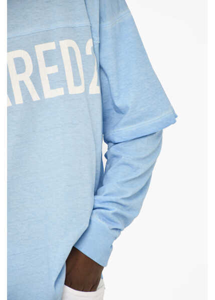 Tricouri DSQUARED2 Acid Wash Effect Crew-Neck T-Shirt With Logo Blue Barbati (BM 19644128) 3