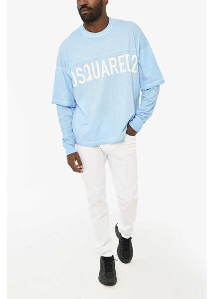 Tricouri DSQUARED2 Acid Wash Effect Crew-Neck T-Shirt With Logo Blue Barbati (BM 19644128) 4