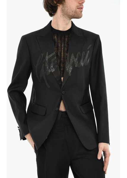 Sacouri DSQUARED2 Virgin Wool And Silk 2 Buttons Blazer With Flap Pockets Black Barbati (BM 19644137) 1