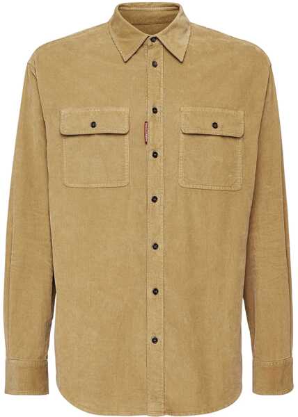 Camasi casual DSQUARED2 Corduroy Overshirt With Double Breast Pockets Beige Barbati (BM 19644140) 1