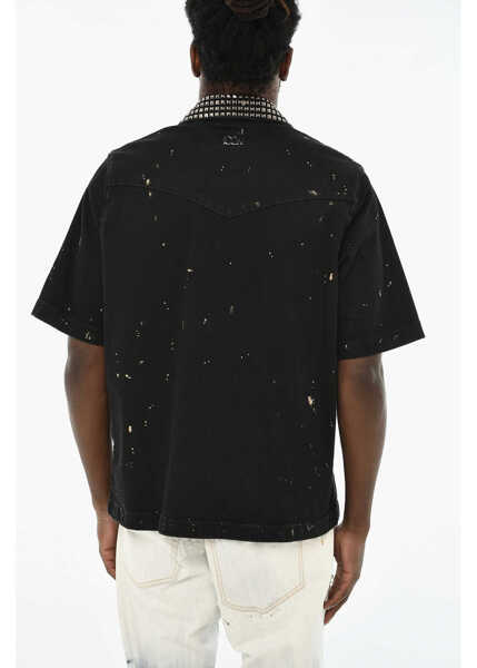 Camasi casual DSQUARED2 Acid Wash Effect Denim Overshirt With Studs Collar Black Barbati (BM 19644146) 2