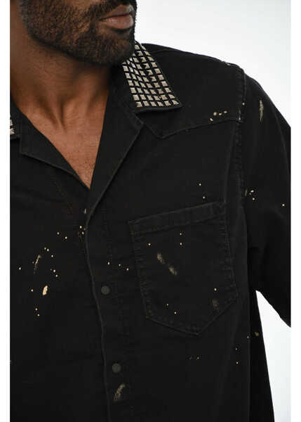 Camasi casual DSQUARED2 Acid Wash Effect Denim Overshirt With Studs Collar Black Barbati (BM 19644146) 3