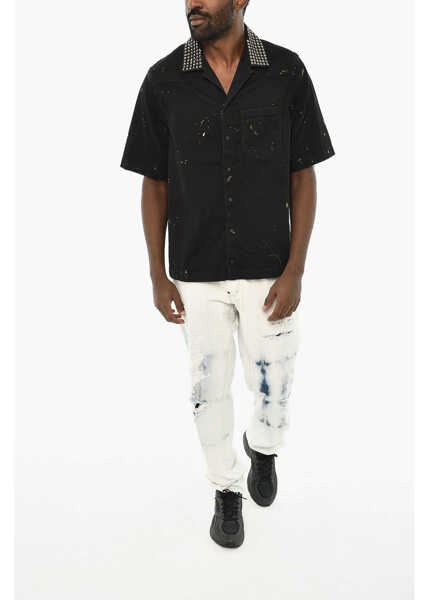 Camasi casual DSQUARED2 Acid Wash Effect Denim Overshirt With Studs Collar Black Barbati (BM 19644146) 4