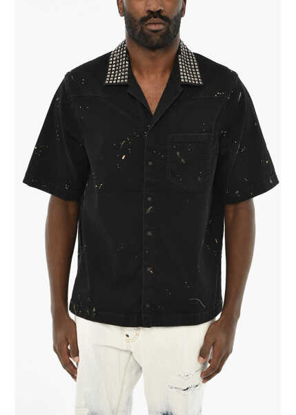 Camasi casual DSQUARED2 Acid Wash Effect Denim Overshirt With Studs Collar Black Barbati (BM 19644146) 1