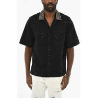 Camasi casual Acid Wash Effect Denim Overshirt With Studs Collar Barbati