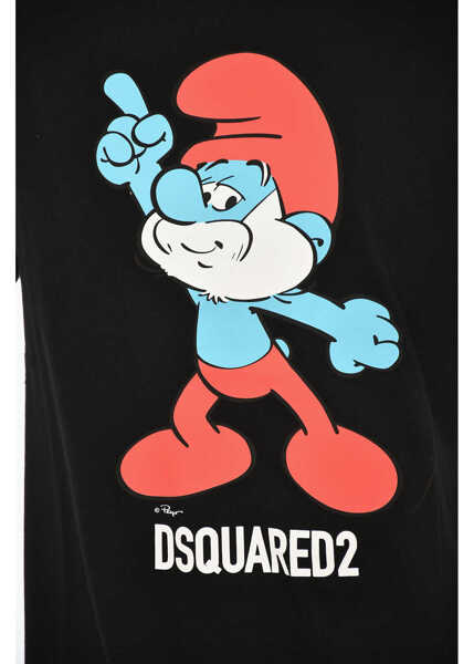 Tricouri DSQUARED2 The Smurfs Cotton Crew-Neck T-Shirt With Frontal Print Black Barbati (BM 19644170) 3