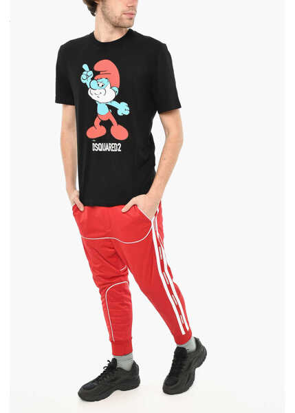 Tricouri DSQUARED2 The Smurfs Cotton Crew-Neck T-Shirt With Frontal Print Black Barbati (BM 19644170) 4