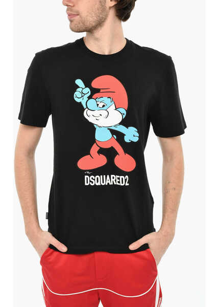 Tricouri DSQUARED2 The Smurfs Cotton Crew-Neck T-Shirt With Frontal Print Black Barbati (BM 19644170) 1