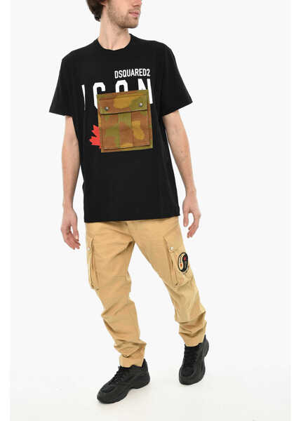 Tricouri DSQUARED2 Cotton Crew-Neck T-Shirt With Camouflage Frontal Breast Pock Black Barbati (BM 19644173) 4
