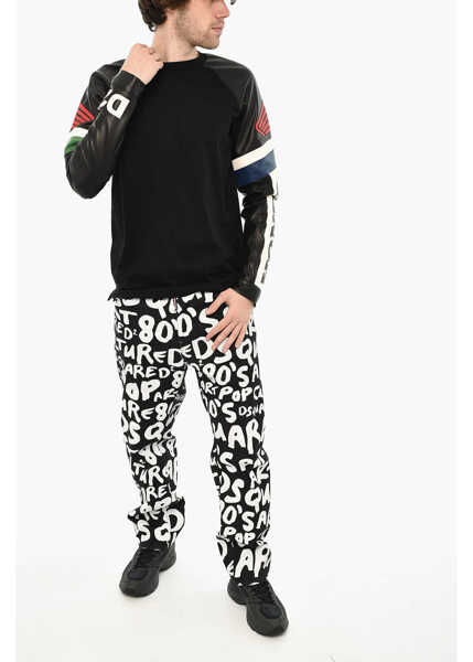 Tricouri DSQUARED2 Cotton Crew-Neck T.shirt With Leather Sleeves Black Barbati (BM 19644185) 4