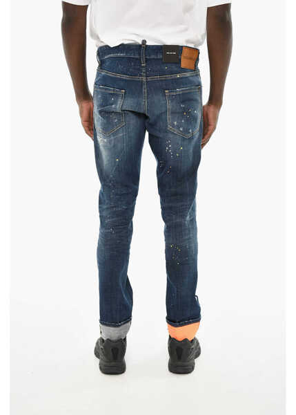 Blugi drepti DSQUARED2 Painting Effect Jeans With Side Logo 17Cm Blue Barbati (BM 19644188) 2