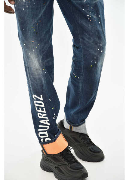Blugi drepti DSQUARED2 Painting Effect Jeans With Side Logo 17Cm Blue Barbati (BM 19644188) 3