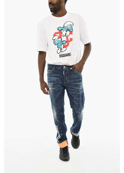 Blugi drepti DSQUARED2 Painting Effect Jeans With Side Logo 17Cm Blue Barbati (BM 19644188) 4