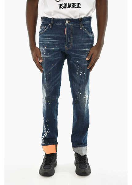 Blugi drepti DSQUARED2 Painting Effect Jeans With Side Logo 17Cm Blue Barbati (BM 19644188) 1