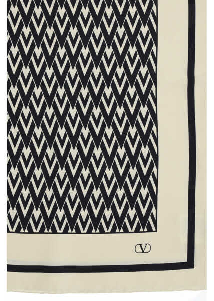 Esarfe Valentino Garavani Silk Foulard with all-over monogram print CREMA/NERO Femei (BM 19644452) 3