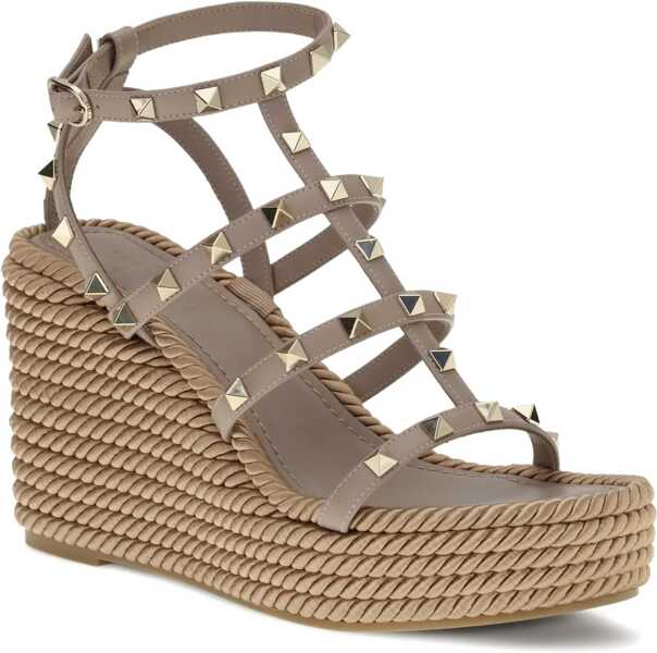 Espadrile Valentino Garavani Rockstud Torchon 95 Wedges POUDRE Femei (BM 19644512) 2