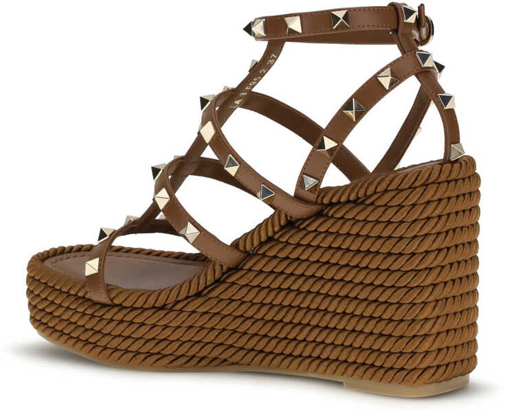 Espadrile Valentino Garavani Rockstud Torchon 95 Wedges TOBACCO Femei (BM 19644536) 3