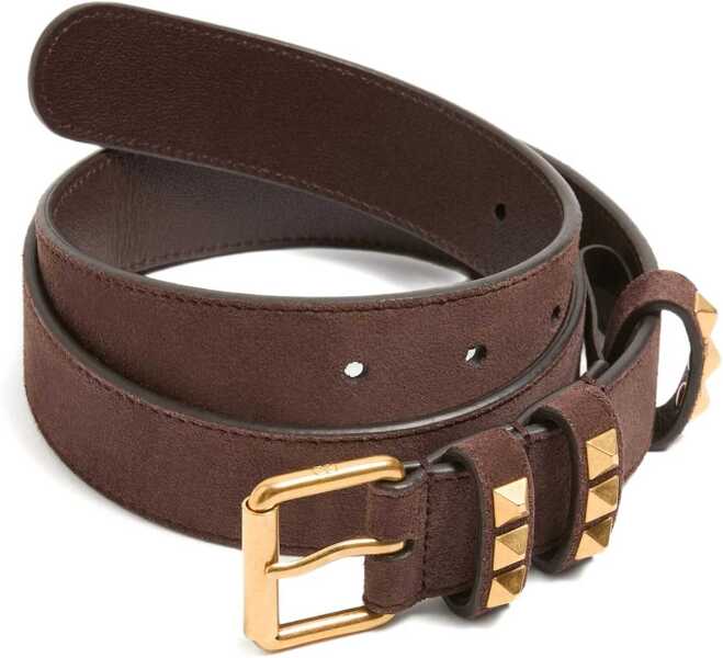 Curele Valentino Garavani Suede Belt with Rockstuds TESTA DI MORO Femei (BM 19644626) 2