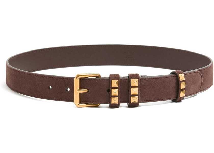 Curele Valentino Garavani Suede Belt with Rockstuds TESTA DI MORO Femei (BM 19644626) 1