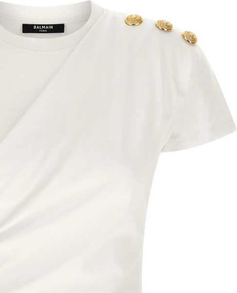 Tricouri Balmain 3 buttons Draped T-shirt GAB BLANC/NOIR Femei (BM 19644644) 3
