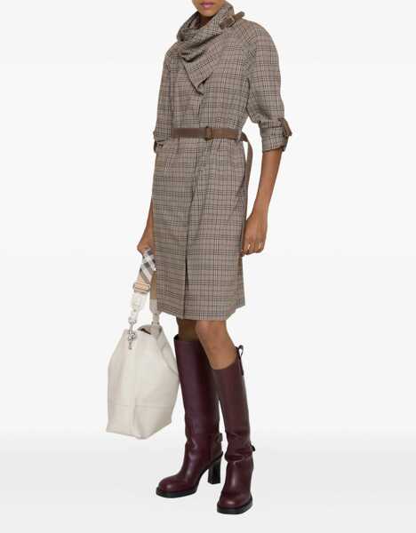 Rochii Burberry Wool Check Dress with a shawl collar LINEN BEIGE/MOLE GRY Femei (BM 19647923) 2
