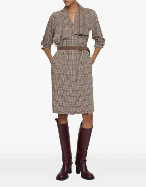 Rochii Burberry Wool Check Dress with a shawl collar LINEN BEIGE/MOLE GRY Femei (BM 19647923) 3