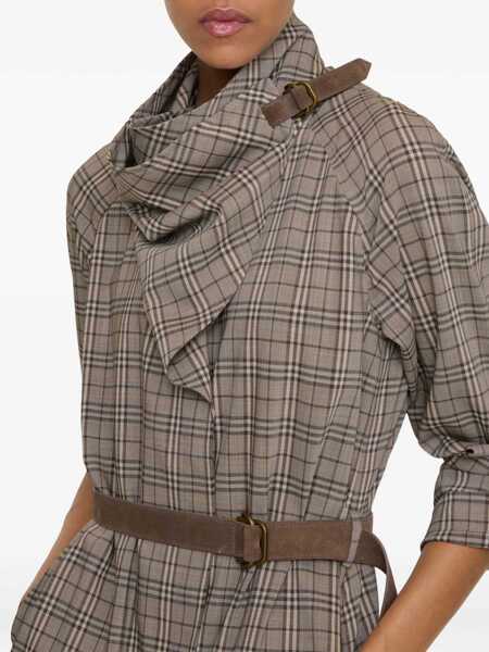 Rochii Burberry Wool Check Dress with a shawl collar LINEN BEIGE/MOLE GRY Femei (BM 19647923) 4