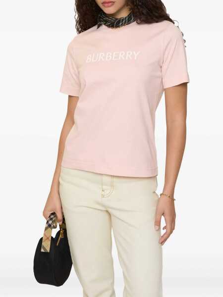 Tricouri Burberry Cotton T-shirt with logo Pink Femei (BM 19648677) 2