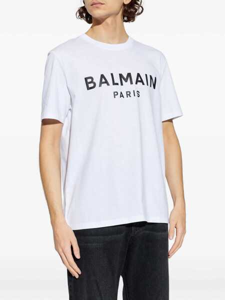 Tricouri Balmain Cotton Print T-shirt BLANC/NOIR Barbati (BM 19654340) 3