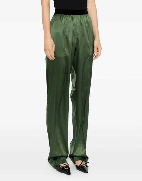 Pantaloni casual Tom Ford Stretch silk satin Trousers MOSS GREEN Femei (BM 19654373) 3
