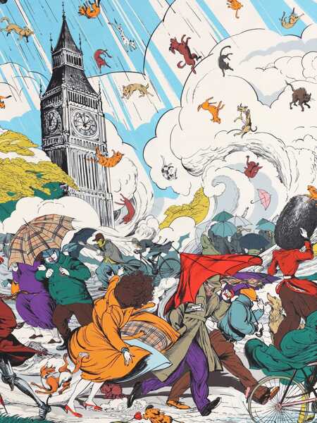 Esarfe Burberry Raining Cats and Dogs silk Scarf KEW GREEN Femei (BM 19654802) 2