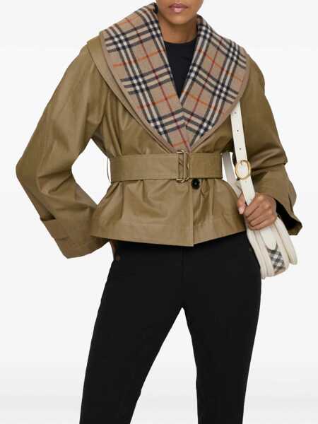 Jachete Burberry Cropped cotton Jacket with check quilting LICHEN BEIGE Femei (BM 19654805) 3
