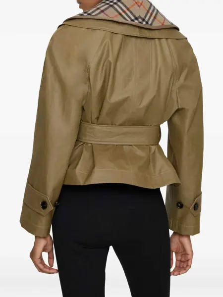 Jachete Burberry Cropped cotton Jacket with check quilting LICHEN BEIGE Femei (BM 19654805) 4