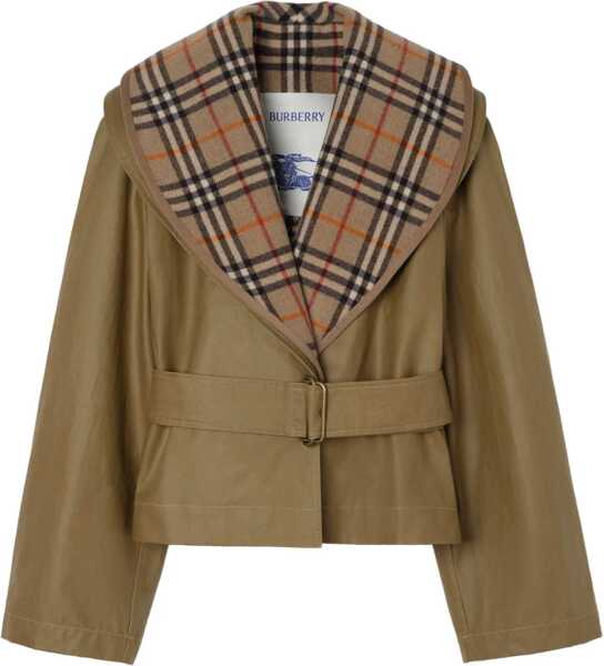 Jachete Burberry Cropped cotton Jacket with check quilting LICHEN BEIGE Femei (BM 19654805) 1