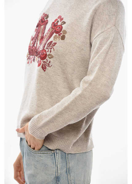 Pulovere Max Mara Special Edition Crew Neck Cashmere Blend Quota Sweater With Beige Femei (BM 19654850) 2