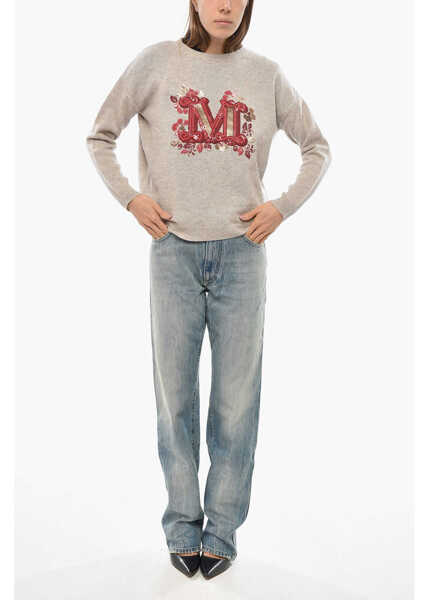 Pulovere Max Mara Special Edition Crew Neck Cashmere Blend Quota Sweater With Beige Femei (BM 19654850) 4