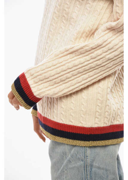Pulovere casual Gucci Cable Knit Cashmere Blend Crew Neck Pullover With Lurex Deta White Femei (BM 19654868) 2