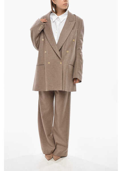 Sacouri NICCOL PASQUALETTI Double-Breasted Virgin Wool Blazer With Peak Lapel Beige Femei (BM 19654871) 4