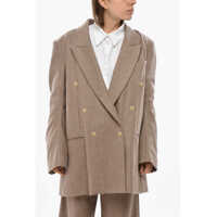 Sacouri Double-Breasted Virgin Wool Blazer With Peak Lapel Femei